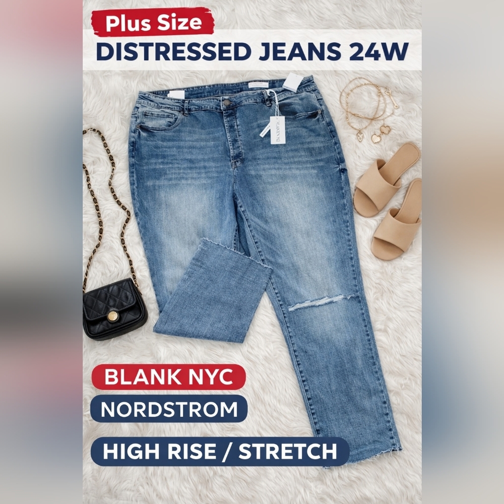 Blank NYC Jeans 24W High Rise‎ Crop Distressed Stretch Denim Nordstrom Plus Size